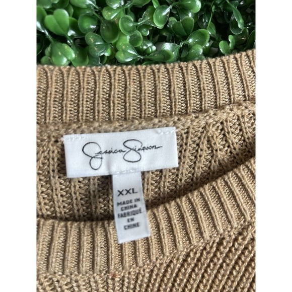 Jessica Simpson Ribbed Sweater Women's XXL Knit Tan Brown Crewneck - Picture 8 of 8